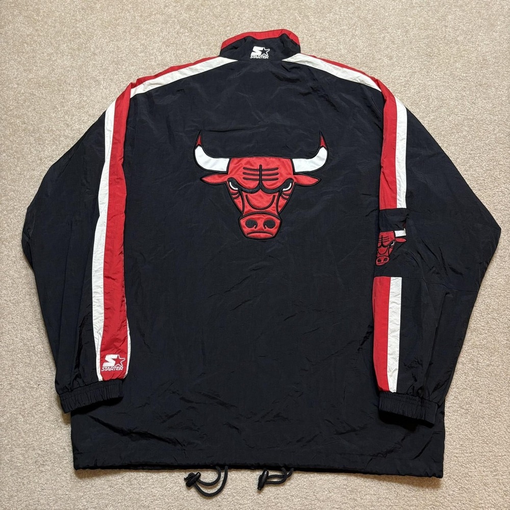 Vtg Chicago Bulls Jacket Mens XL Black NBA Basketball Starter Windbreaker 90s